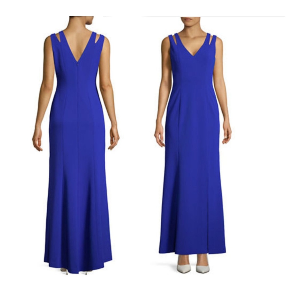 VINCE CAMUTO V-Neck Cut-Out Shoulder Gown - Picture 1 of 6